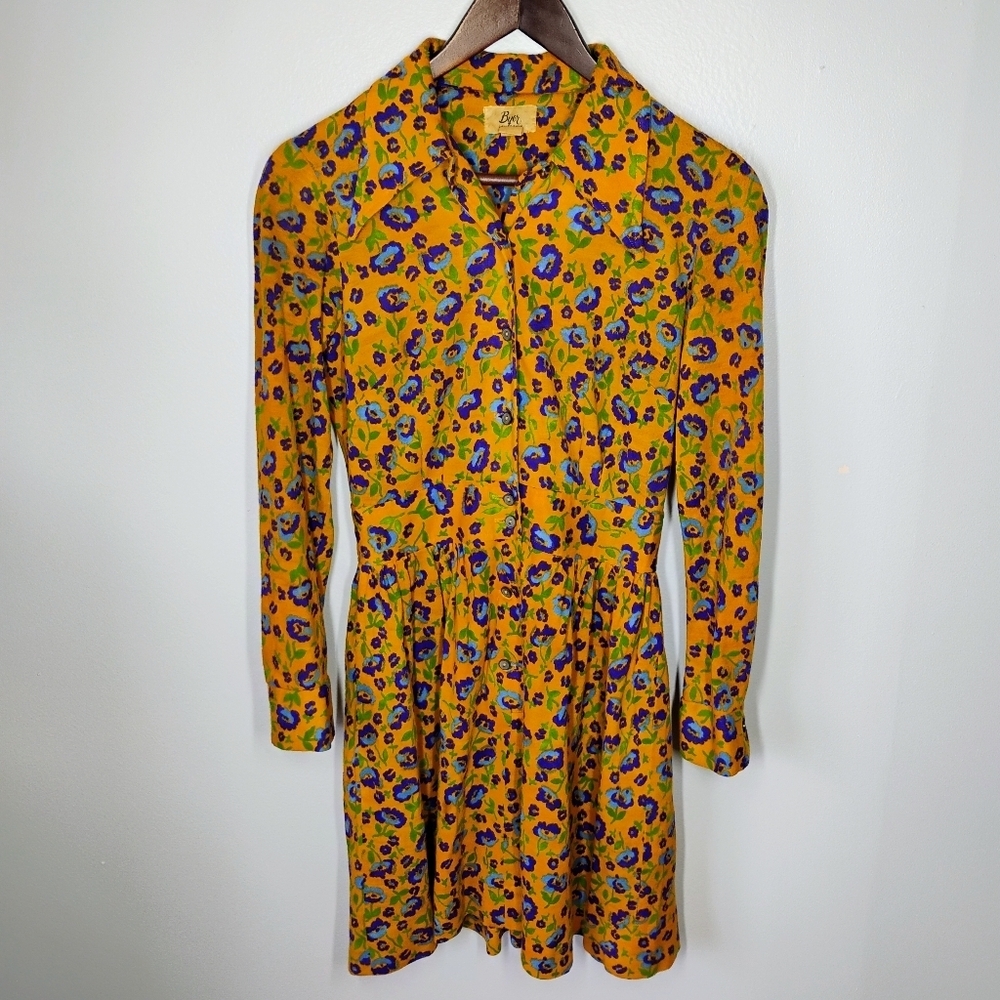 Vintage 70s Byer California Floral Dress Womens XS Hippie Bohemian Long Sleeve